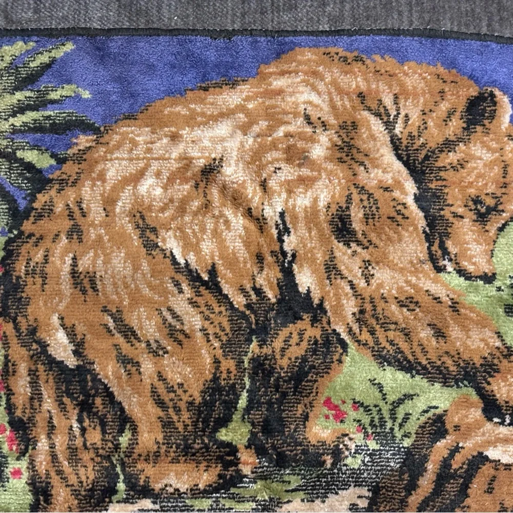 Vintage playful Grizzly Bear Friends Velvet Tapestry Wall Hanging -Belgium
